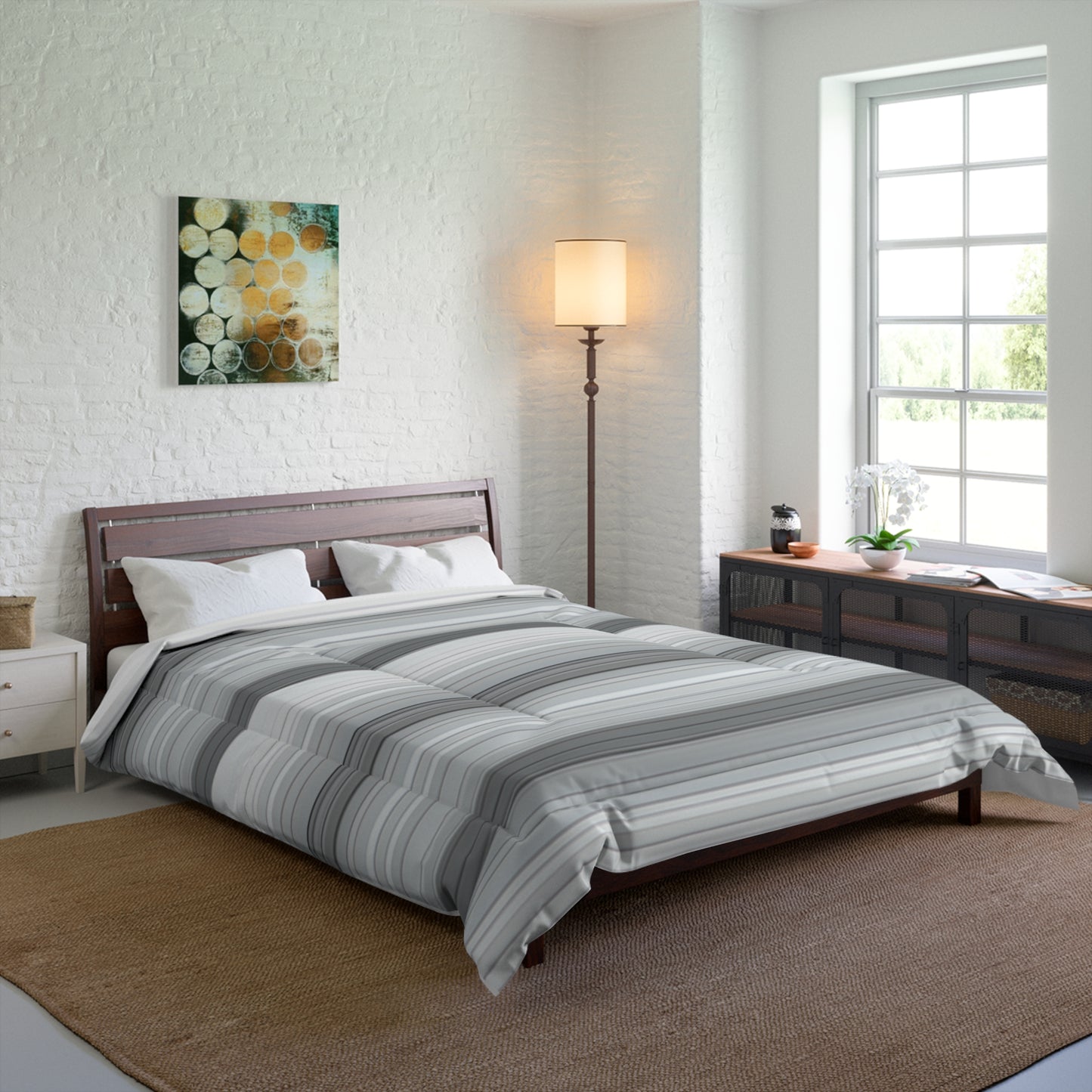 Modern Striped Comforter, Cozy Bedding, Minimalist Home Decor, Soft Coverlet, Bedroom Essentials, Gift for Housewarming, Gray Stripes