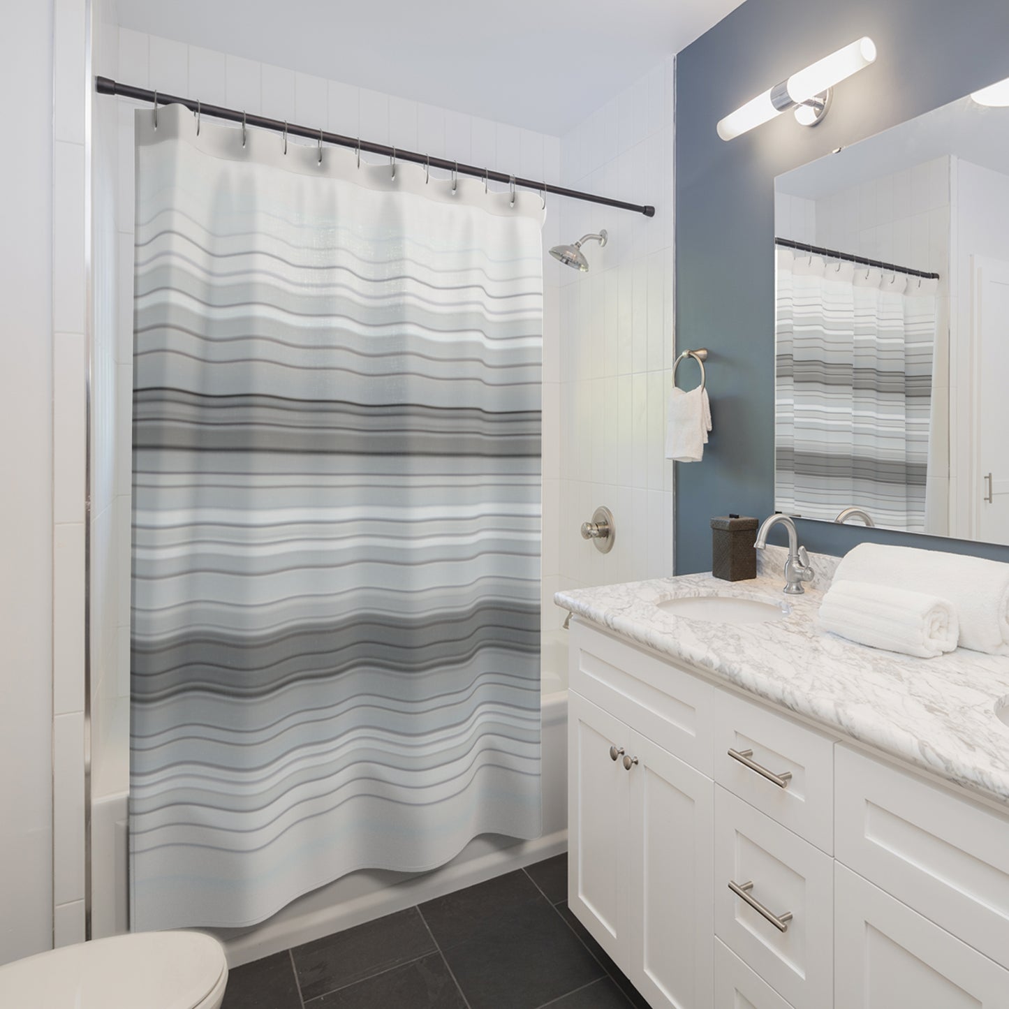 Modern Grey Striped Shower Curtain | Elegant Bathroom Decor, Stylish Home Accessory, Minimalist Bathroom, Gift Idea, Contemporary Design