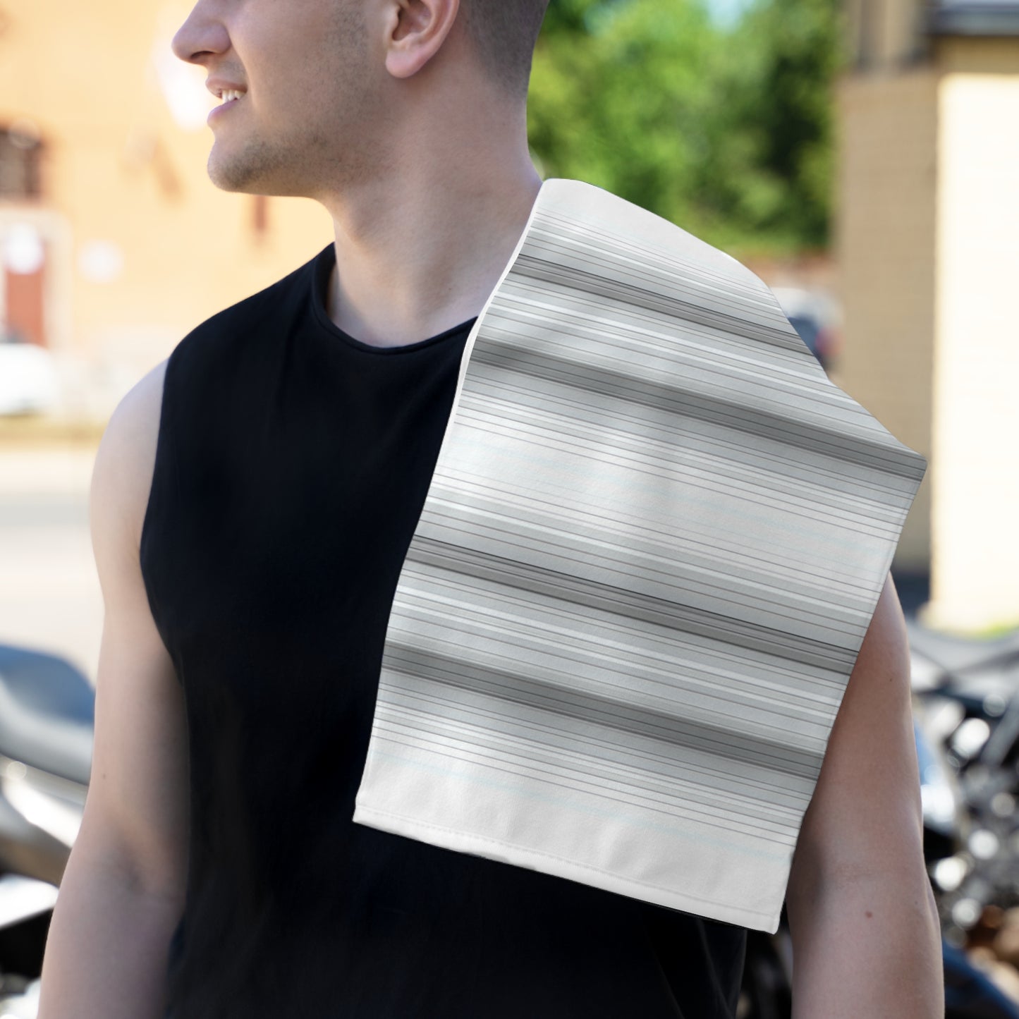 Stylish Rally Towel, Sports Towel, Gym Towel, Game Day Essential, Great for Fans, Grey Striped Design
